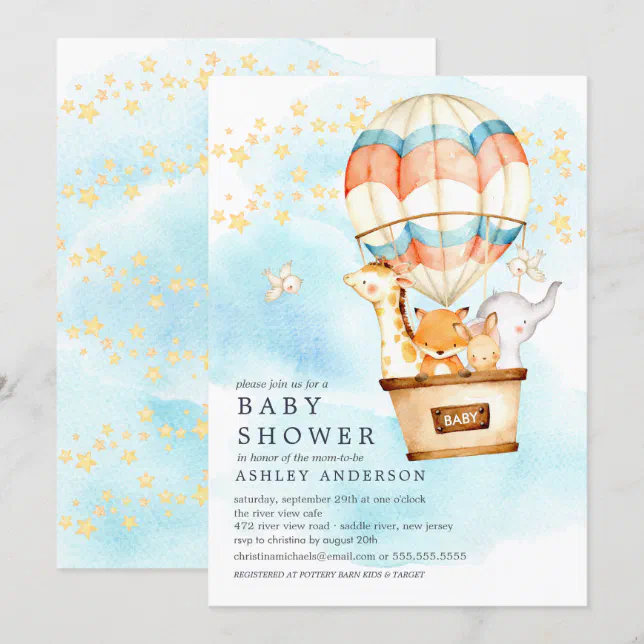 Baby Animals Hot Air Balloon Ride Baby Shower Invitation | Zazzle