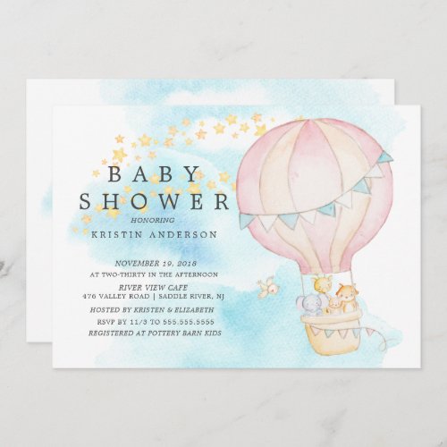 Baby Animals Hot Air Balloon Ride  Baby Shower Invitation