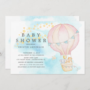 Baby Animals Hot Air Balloon Ride Baby Shower Invitation