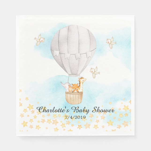 Baby Animals Hot Air Balloon Shower Paper Napkins (Front)