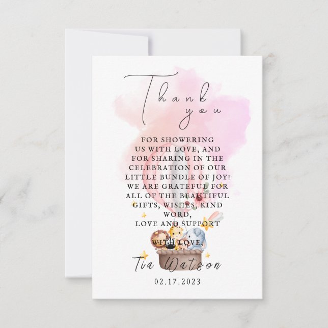  Baby Animals in a Hot Air Balloon Thank you Note  (Front)