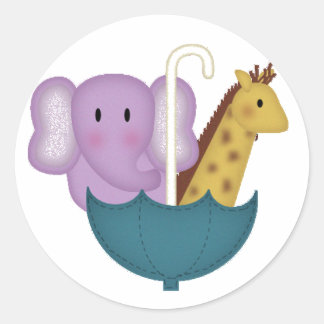 Baby Animals in an Umbrella Classic Round Sticker