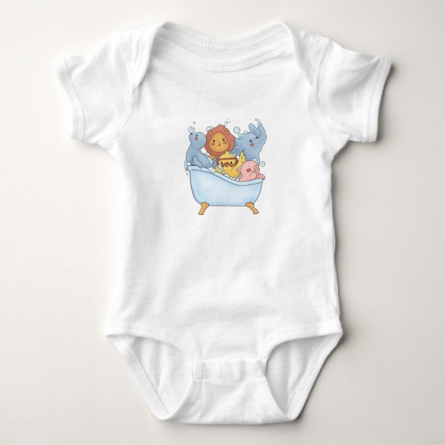 Baby Animals In Bathtub Baby Bodysuit (Front)