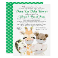 Baby Animals in Masks Drive By Baby Shower Invitation
