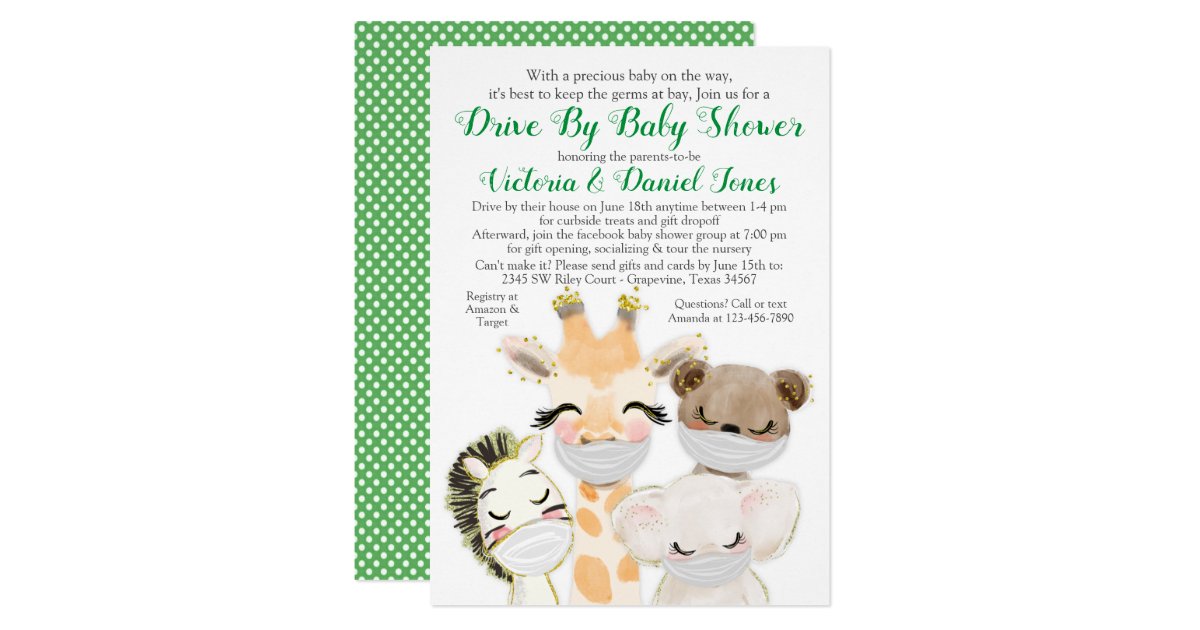 Baby Animals in Masks Drive By Covid Baby Shower Invitation