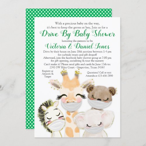 Baby Animals in Masks Drive By Covid Baby Shower Invitation