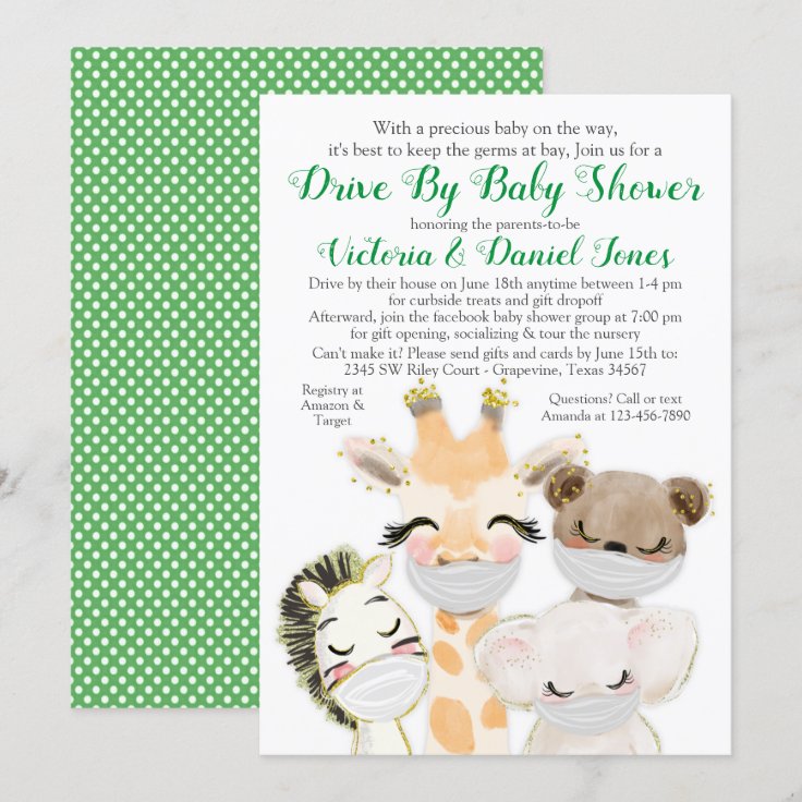 Baby Animals in Masks Drive By Covid Baby Shower Invitation Zazzle