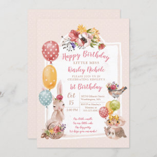Baby Animals Little Girl Polka Dots Birthday Party Invitation