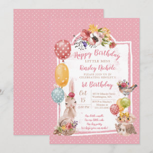 Baby Animals Little Girl's Birthday Party Invitation