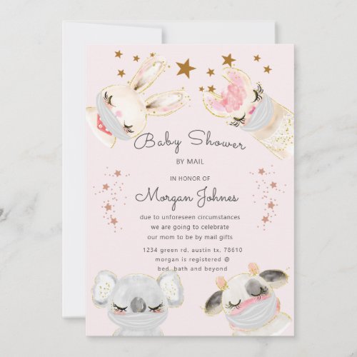 baby animals mask Baby Shower by mail invitation