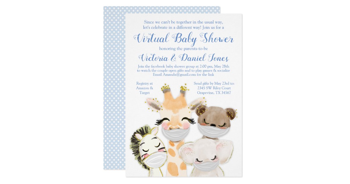 Baby Animals Mask Drive By Baby Shower Invitation