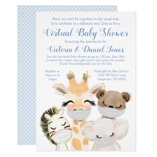 Baby Animals Mask Drive By Covid Baby Shower Invitation