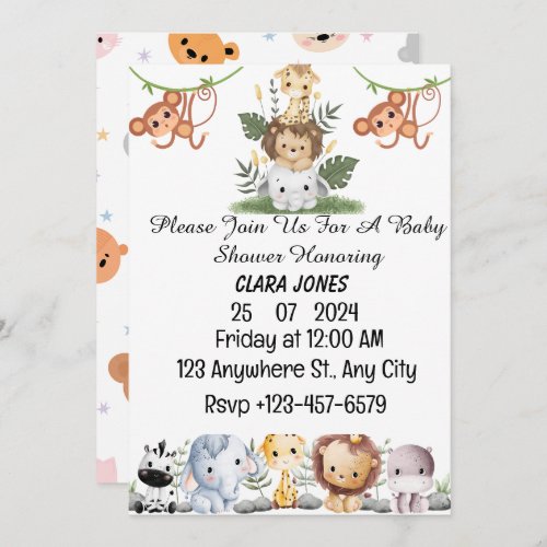 Baby Animals Neutral Baby Shower invitation card
