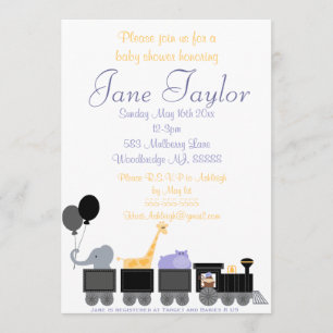 Baby Animals On A Train Baby Shower Invitations