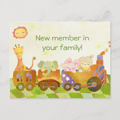 Baby Animals on Choo Choo Train New Baby Postcard