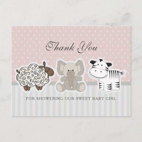 Baby Animals Pink Baby Shower Thank You Postcard