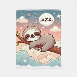 Baby Animals - Sleeping Sloth Nursery Wall Art Fleece Blanket