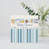 Baby Animals & Stripes Blue Baby Shower Invitation (Standing Front)