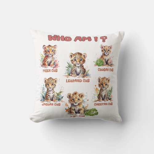 Baby animals wild cats Cute Jungle Baby Cubs  Throw Pillow