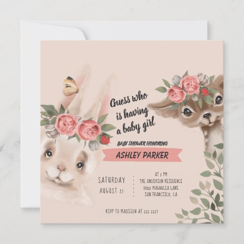 Baby Animals With Flowers Invitation