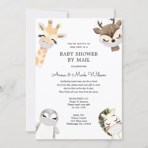 Baby Animals with Masks Baby Shower by Mail Invita Invitation