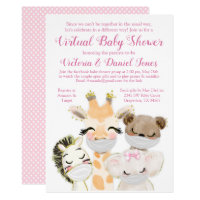 Baby Animals with Masks Drive By Baby Shower Invitation