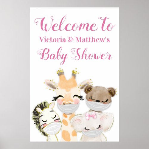 Baby Animals with Masks Drive By Baby Shower Sign