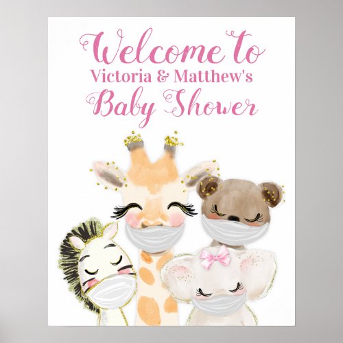 Baby Animals with Masks Drive By Baby Shower Sign