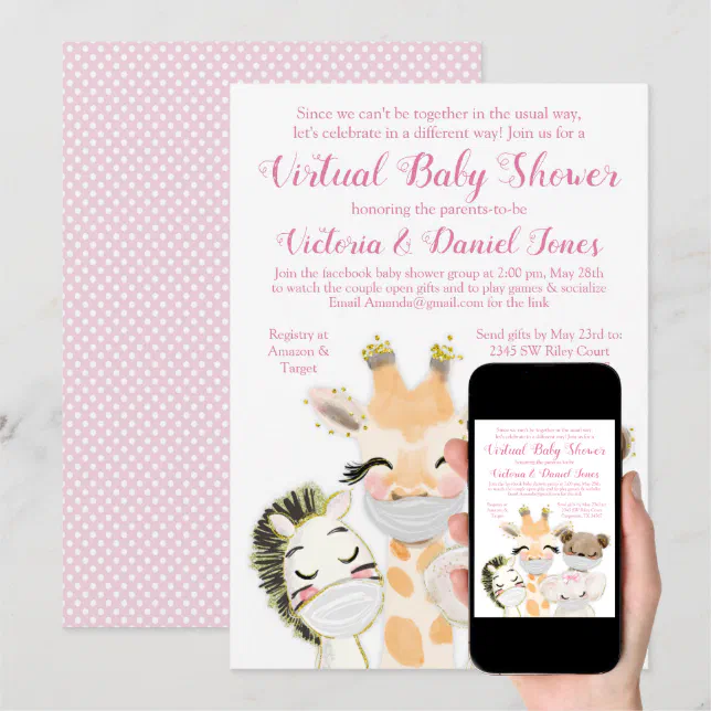 Baby Animals with Masks Drive By Covid Baby Shower Invitation Zazzle