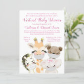Baby Animals with Masks Drive By Covid Baby Shower Invitation (Standing Front)