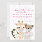 Baby Animals with Masks Drive By Covid Baby Shower Invitation (Front)