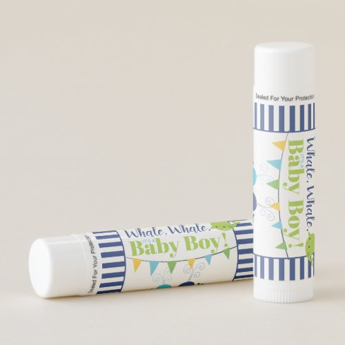 Baby Announcement Blue and Green Whales Its A Boy Lip Balm