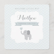 Baby Announcement Boy Elephant Chevron Heart