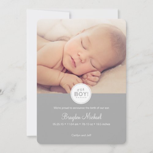 Baby Announcement Card in Grey _ Its a boy