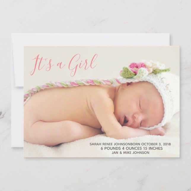 Baby Announcement Card - It's a Girl (Front)