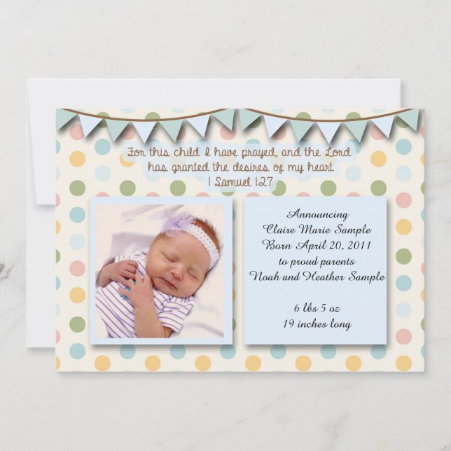 Baby Announcement, Christian Scripture for Boy Invitation (Front)