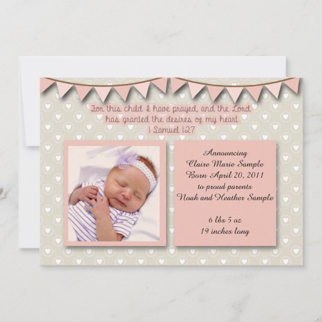 Baby Announcement, Christian Scripture for Girl Invitation (Front)