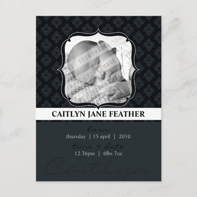 BABY ANNOUNCEMENT ::  elegantly framed 8 Postcard (Front)