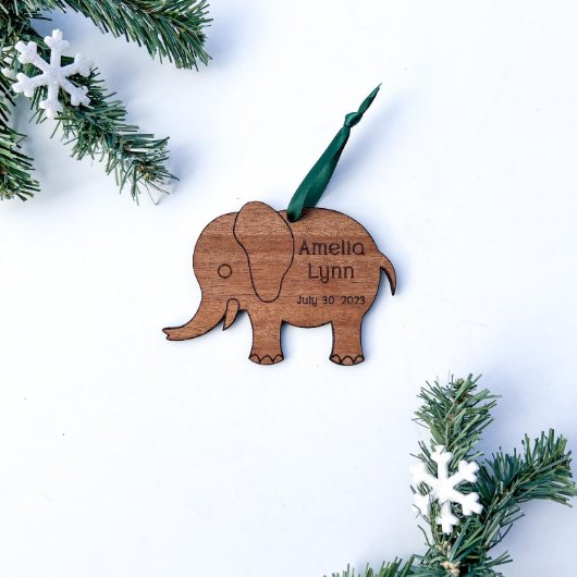 Baby Announcement Elephant Wooden Ornament (Front)