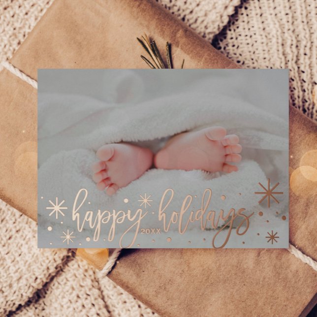 Baby Announcement Foil Happy Holidays Card (Creator Uploaded)