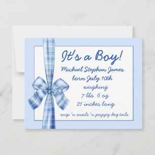 Baby Announcement for boy photo retro blue bow