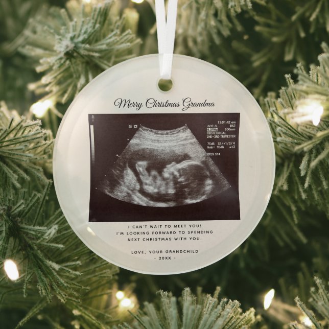 Baby Announcement Grandma Christmas Keepsake Glass Ornament (Insitu)