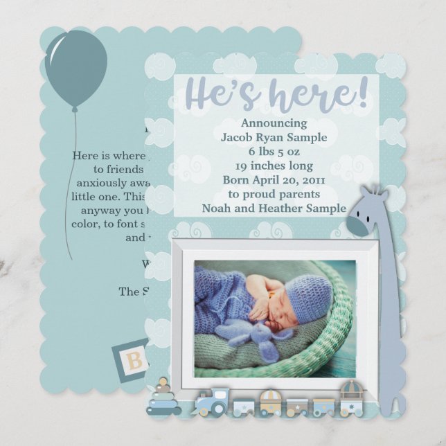 Baby Announcement, He's Here Invitation (Front/Back)