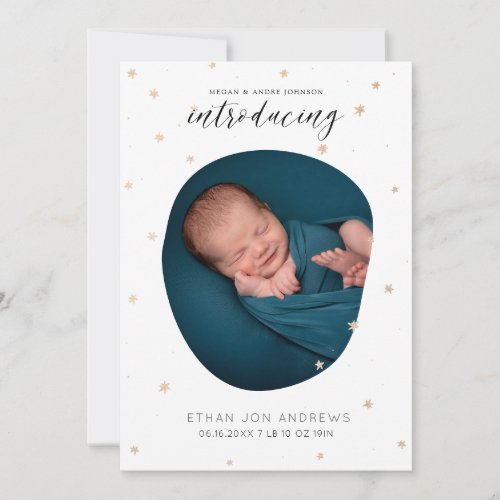 Baby Announcement Introducing Scripted gold stars