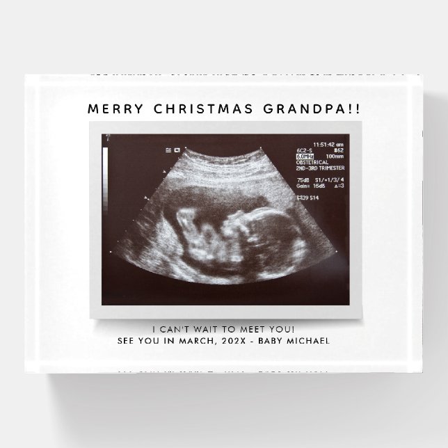Baby Announcement Merry Christmas Ultrasound Photo Paperweight (Front)