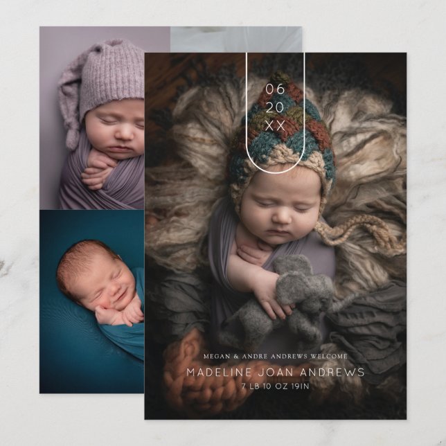 Baby Announcement Modern Arch Date Multi Photo (Front/Back)