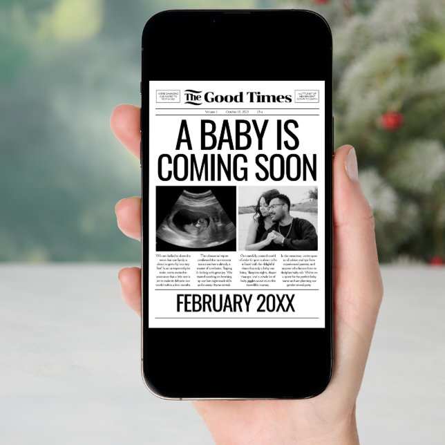 Baby Announcement Newspaper Pregnancy Reveal Card (Front Digital)