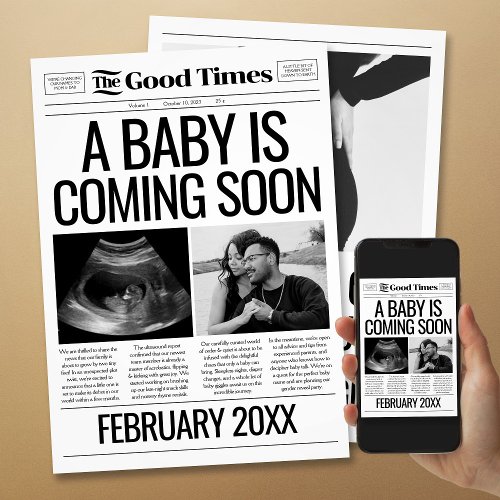 Baby Announcement Newspaper Pregnancy Reveal Card