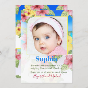 Baby Announcement Photo Tropical Floral Beach