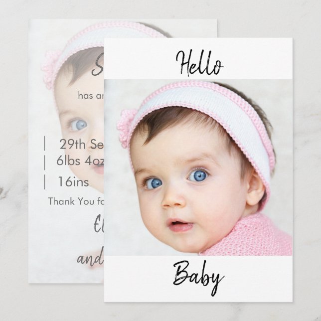 Baby Announcement Photo x2  Modern Chic (Front/Back)